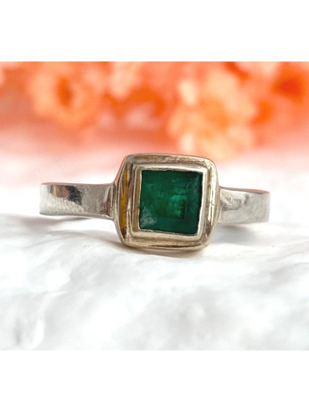 Dark Green Tourmaline Modernist Sterling Silver 925 Vintage Ring - sz 6.5